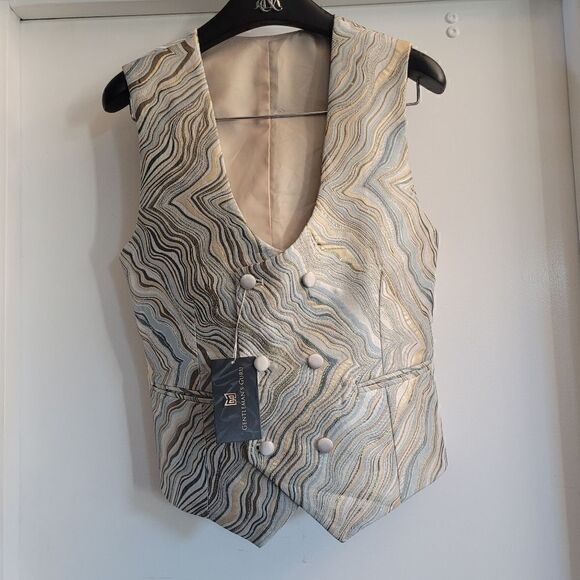 Gentlemens guru abstract print gold and champagne tuxedo jacket and vest - Picture 16 of 16